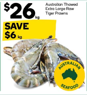 Australian Thawed Extra Large Raw Tiger Prawns
