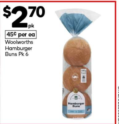 Woolworths Hamburger Buns Pk 6