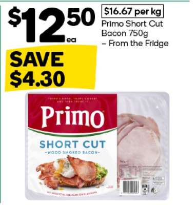 Primo Short Cut Bacon 750g