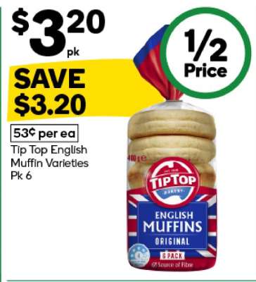 Tip Top English Muffin Varieties Pk 6