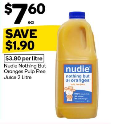 Nudie Nothing But Oranges Pulp Free Juice 2 Litre