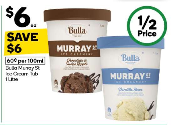 Bulla Murray St Ice Cream Tub 1 Litre