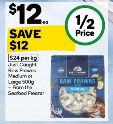Just Caught Raw Prawns Medium or Large 500g