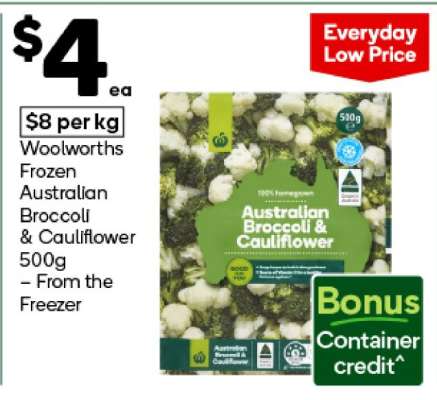 Woolworths Frozen Australian Broccoli & Cauliflower 500g