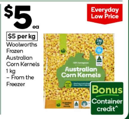 Woolworths Frozen Australian Corn Kernels 1 kg