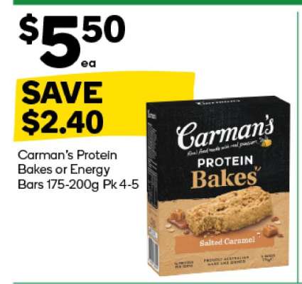 Carman's Protein Bakes or Energy Bars 175-200g Pk 4-5
