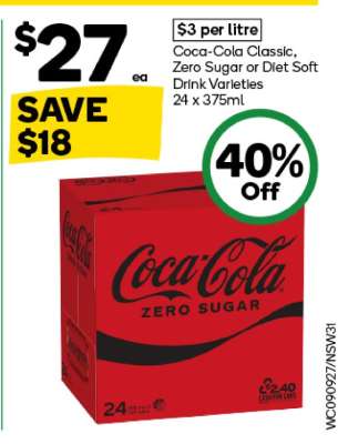 Coca-Cola Classic, Zero Sugar or Diet Soft Drink Varieties 24 x 375ml
