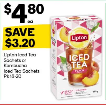 Lipton Iced Tea Sachets or Kombucha Iced Tea Sachets Pk 18-20