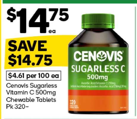 Cenovis Sugarless Vitamin C 500mg Chewable Tablets Pk 320~