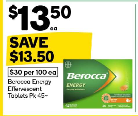 Berocca Energy Effervescent Tablets Pk 45