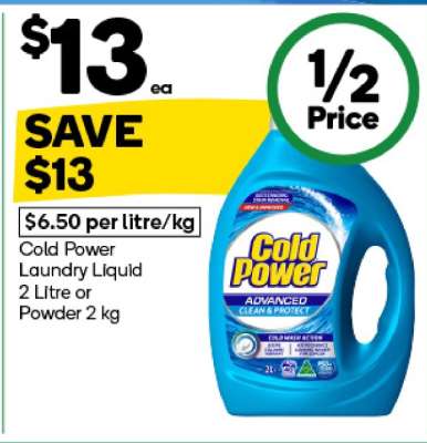 Cold Power Laundry Liquid 2 Litre or Powder 2 kg