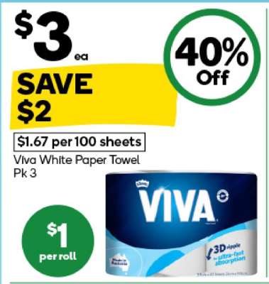 Viva White Paper Towel Pk 3