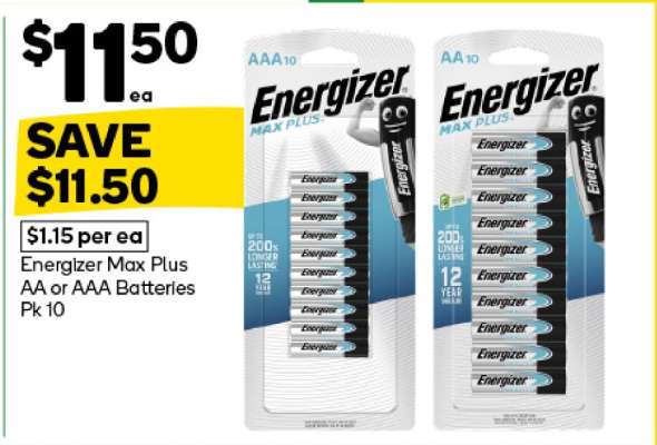 Energizer Max Plus AA or AAA Batteries Pk 10