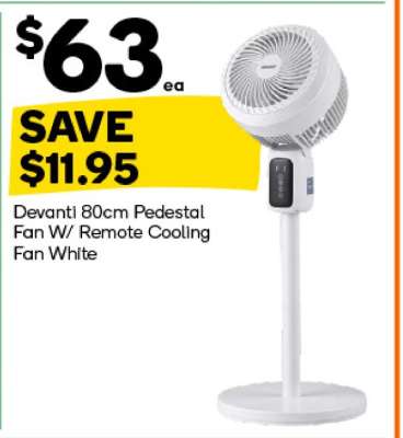 Devanti 80cm Pedestal Fan W/ Remote Cooling Fan White