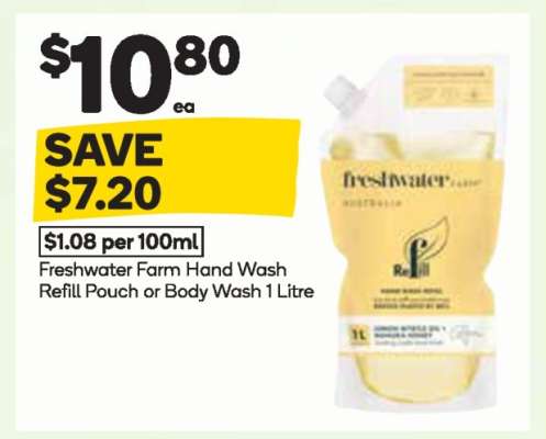 Freshwater Farm Hand Wash Refill Pouch or Body Wash 1 Litre