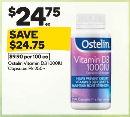 Ostelin Vitamin D3 1000IU Capsules Pk 250~