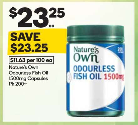 Nature’s Own Odourless Fish Oil 1500mg Capsules Pk 200