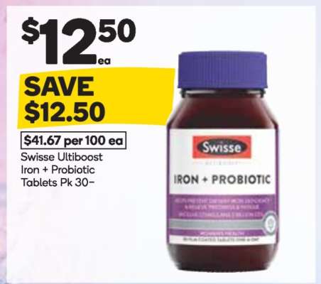Swisse Ultiboost Iron + Probiotic Tablets Pk 30
