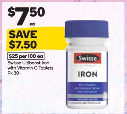 Swisse Ultiboost Iron with Vitamin C Tablets Pk 30