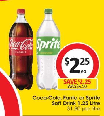 Coca-Cola, Fanta or Sprite Soft Drink 1.25 Litre