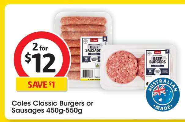 Coles Classic Burgers or Sausages