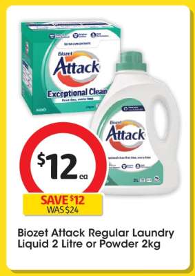Biozet Attack Regular Laundry Liquid 2 Litre or Powder 2kg