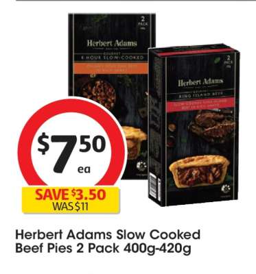 Herbert Adams Slow Cooked Beef Pies 2 Pack 400g-420g