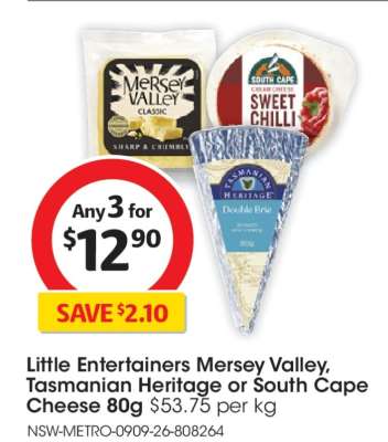 Little Entertainers Mersey Valley, Tasmanian Heritage or South Cape Cheese 80g