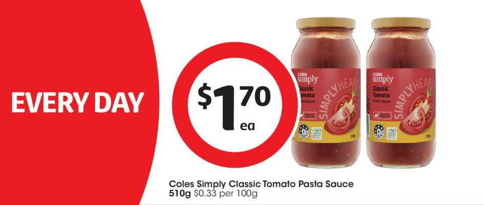 Coles Simply Classic Tomato Pasta Sauce