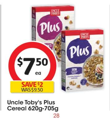 Uncle Toby's Plus Cereal 620g-705g