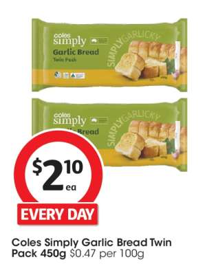 Coles Simply Garlic Bread Twin Pack 450g
