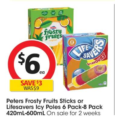 Peters Frosty Fruits Sticks or Lifesavers Icy Poles