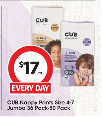 CUB Nappy Pants Size 4-7 Jumbo 36 Pack-50 Pack