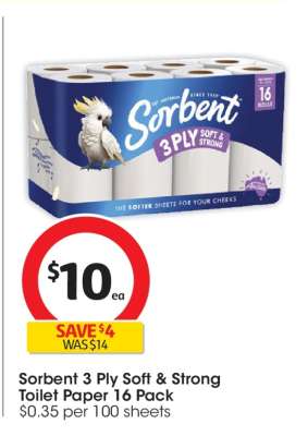 Sorbent 3-Ply Soft & Strong Toilet Paper 16 Pack
