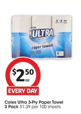 Coles Ultra 3-Ply Paper Towel 3 Pack