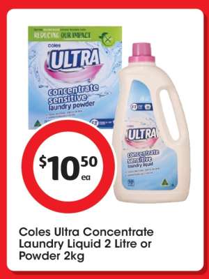 Coles Ultra Concentrate Laundry Liquid 2 Litre or Powder 2kg