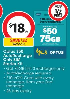 Optus $50 AutoRecharge only SIM Starter Kit