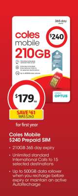 Coles Mobile $240 Prepaid SIM