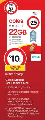 Coles Mobile $25 Prepaid SIM