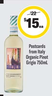 Postcards from Italy Organic Pinot Grigio 750mL