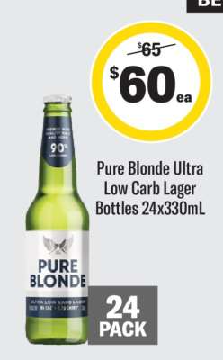 Pure Blonde Ultra Low Carb Lager Bottles 24x330mL