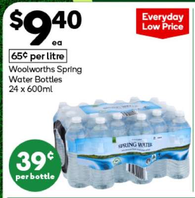 Woolworths Spring Water Bottles 24 x 600ml
