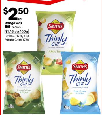 Smith's Thinly Cut Potato Chips 175g