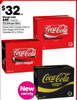 Coca-Cola Classic, Diet or Zero Sugar Soft Drink Varieties 30 x 375ml