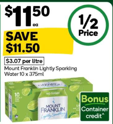 Mount Franklin Lightly Sparkling Water 10 x 375ml
