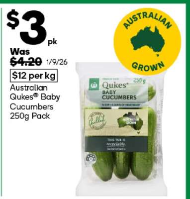 Australian Qukes® Baby Cucumbers 250g Pack