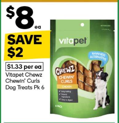 Vitapet Chewz Chewin’ Curls Dog Treats Pk 6
