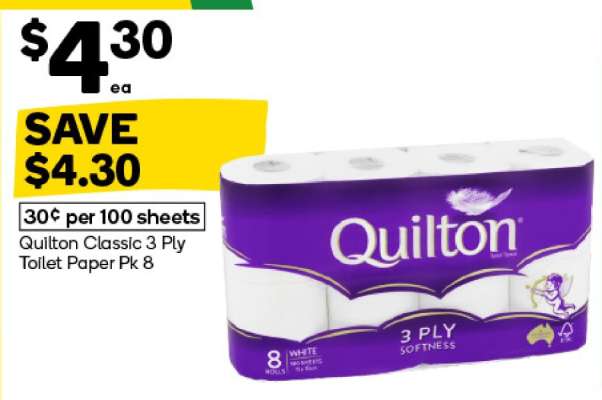 Quilton Classic 3 Ply Toilet Paper Pk 8