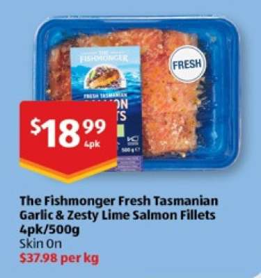 The Fishmonger Fresh Tasmanian Garlic & Zesty Lime Salmon Fillets