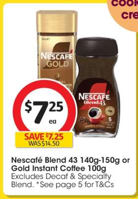 Nescafé Blend 43 140g-150g or Gold Instant Coffee 100g